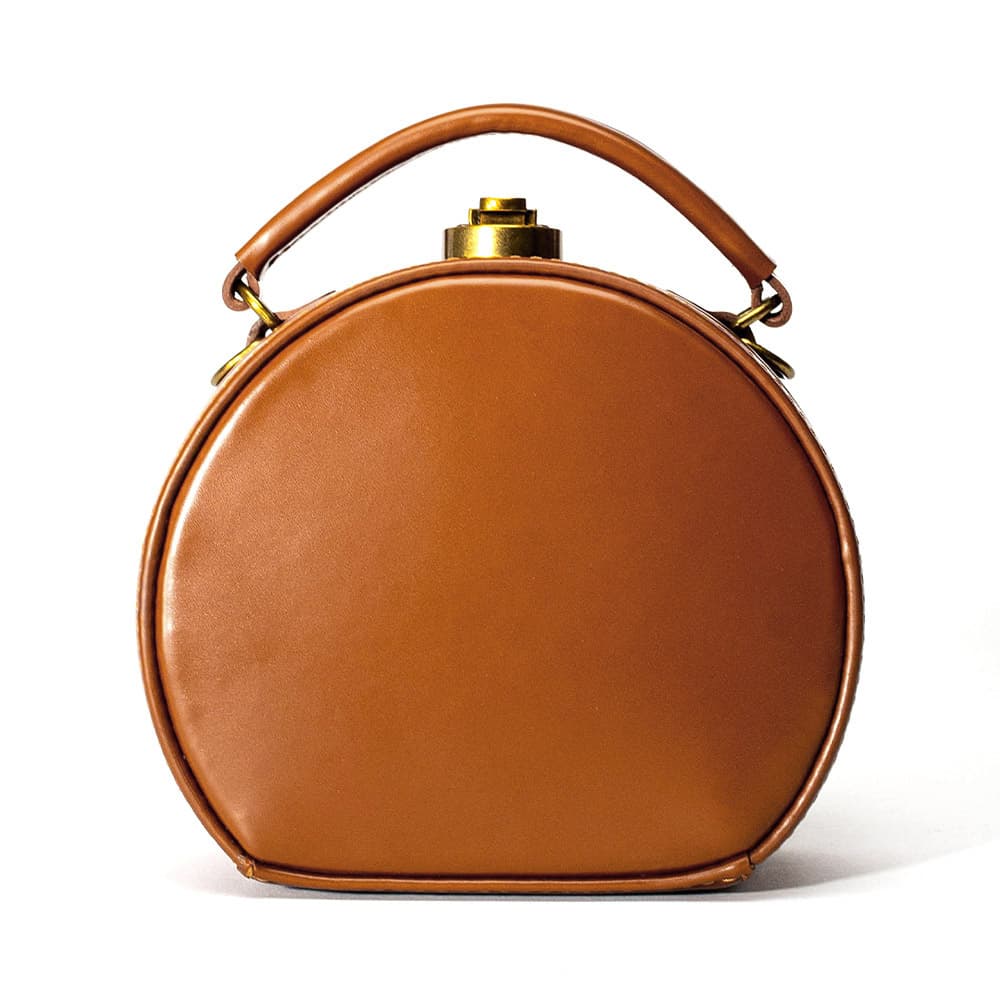 Freya caramel leather handbag with curved round shape